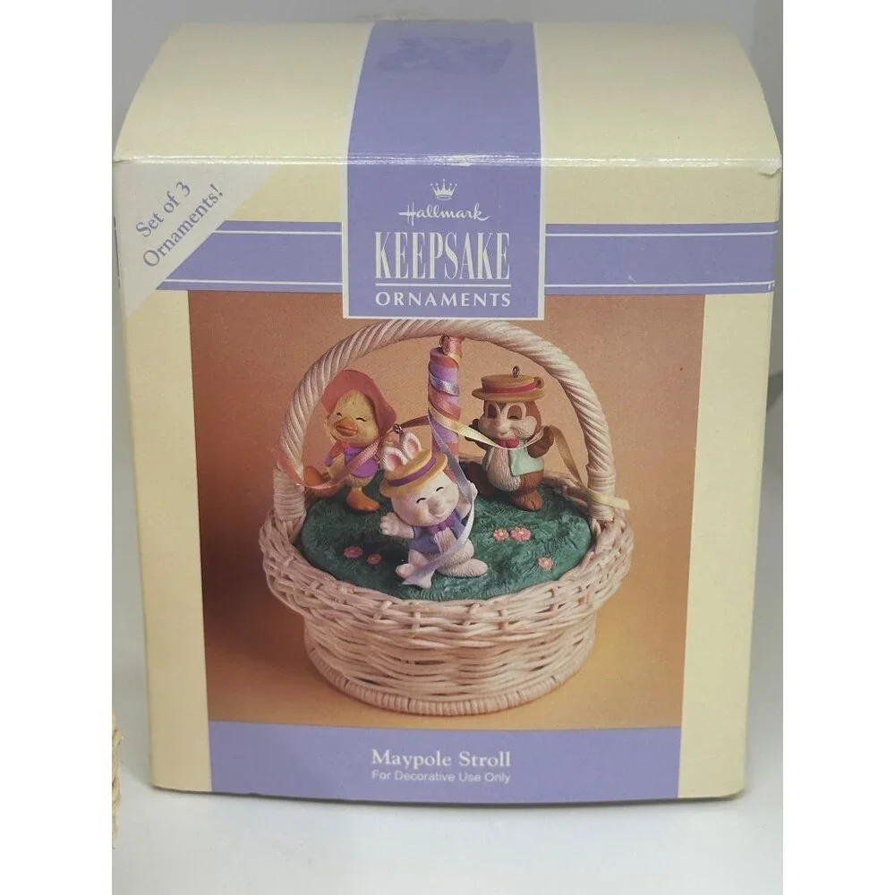 VTG 1993 Hallmark Keepsake Ornament “Maypole‎ Stroll” with Display Basket Decor